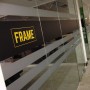 Frame Recruitment Interior Rebrand with Logo on glass partitions